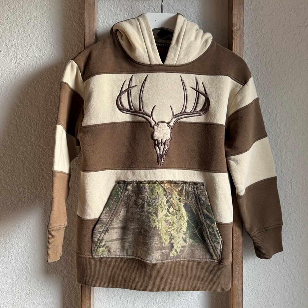 Realtree Kids Striped & Camo Deer Hooded Sweatshirt sz: M or 6/7